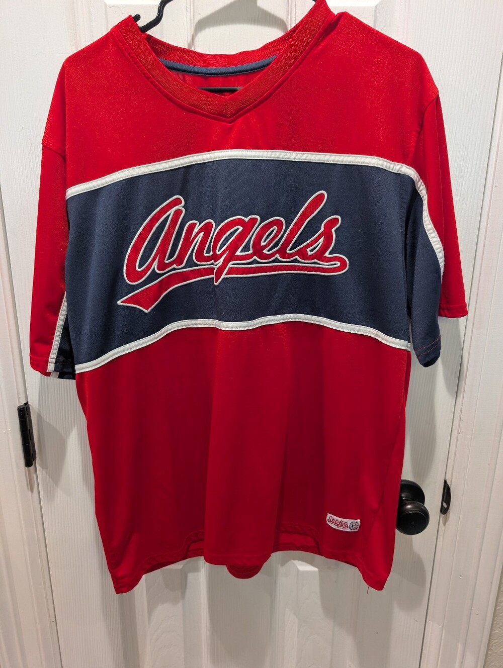 Stitches Mens Red and Navy Angels Short-Sleeve Jersey